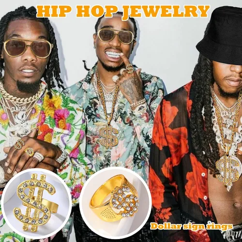Vista 5 de Kit de disfraces de hip hop de los años 90 y 80 para hombres, accesorios de fiesta de rapero