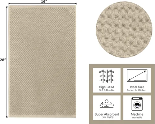 Vista 5 de COTTON CRAFT - Juego increíble de toallas de cocina - Juego de 8 toallas de rizo - 100% algodón Euro Café con textura gofré - Toalla de cocina Beige