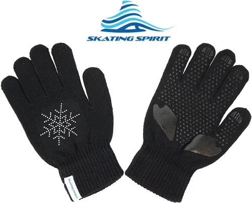 Vista 4 de SkatingSpirit - Guantes acolchados de gel para patinaje sobre hielo con copos de nieve de diamantes de imitación (1 par), guantes antideslizantes