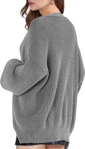Vista 4 de QUALFORT - Suéter tipo cárdigan de punto para mujer, 100% algodón, de manga larga, con botones y de gran