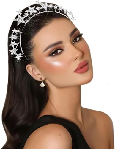 Vista 11 de Halo Crown Stars Rhinestone Crown Headbands Goddess Headpiece Crystal Halo Headbands