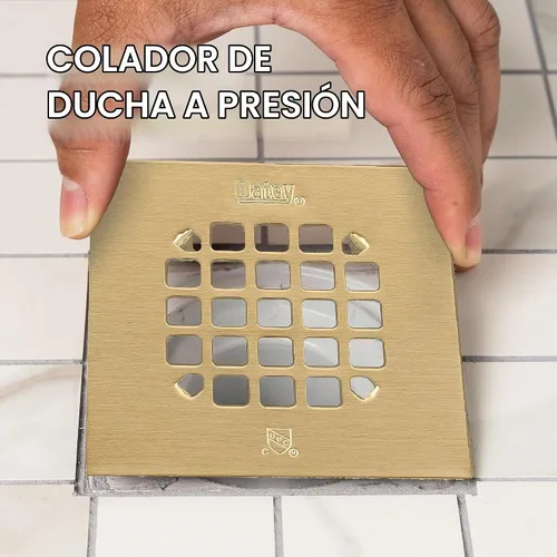 Vista 5 de Oatey 42361 Colador de ducha cuadrado universal de 4-1/4 pulgadas Snap-Tite en oro cepillado