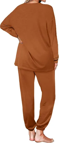 Vista 24 de Aloodor conjunto deportivo de 2 piezas para mujer, con sudadera con cuello redondo, sin botones