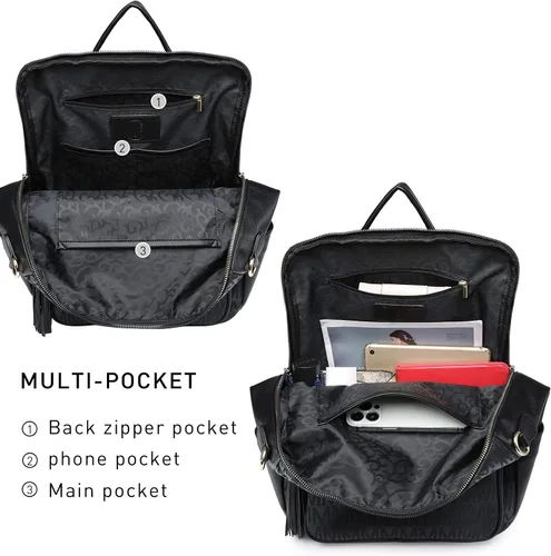 Vista 52 de MKP COLLECTION Mochila de moda para mujer, bolsa convertible grande para mujer, mochila de viaje, bolsa de hombro, juego de 2 piezas con borla, Beige