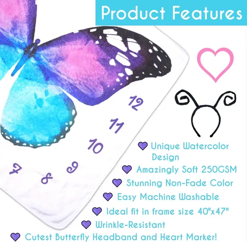 Vista 4 de Evovee Manta mensual para bebé, niña, niño, unisex, género, neurtal, mes, fotografía, telón de fondo, accesorios para recién nacidos, decoración