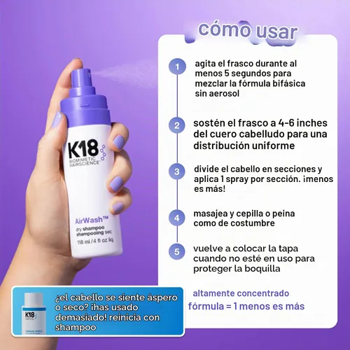 Vista 3 de K18 AirWash™ Dry Shampoo, Non-Aerosol, Balances Scalp & Controls Excess Oil Production