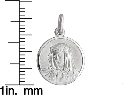 Vista 2 de Medalla redonda de plata de ley 0.709in Virgen María, Metal, Circonita cúbica