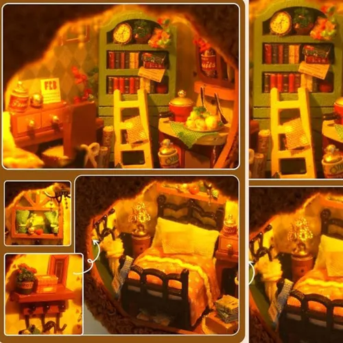 Vista 7 de Casa de muñecas en miniatura DIY con luces LED, cabina moderna creativa hecha a mano, mini modelo de casa, escena de muebles, mini artesanía