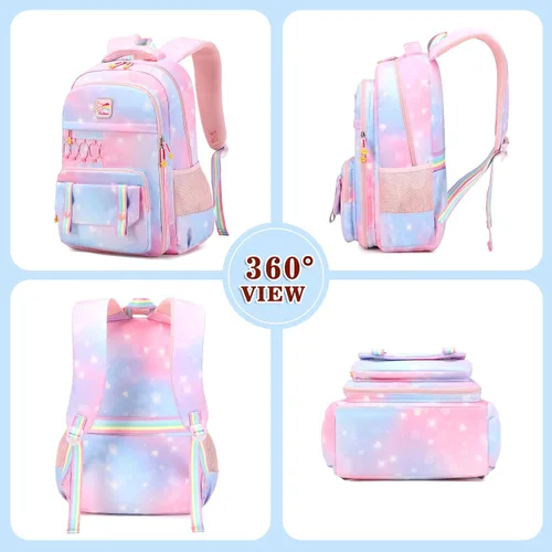 Vista 7 de Mochila escolar para niñas, mochila para computadora portátil, mochila escolar linda para niños y jardín de infantes, mochilas grandes para mujeres