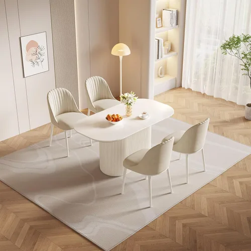 Vista 8 de Juego de mesa de comedor ovalada de 62.99 pulgadas para 4, juego de mesa de cocina de 5 piezas, mesas de comedor modernas con 4 sillas para cocina