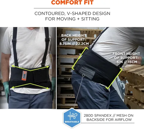 Vista 4 de Ergodyne ProFlex 1400UN Cinturón de soporte de espalda, 8.75 pulgadas de elastano, tamaño universal, se adapta a cintura de 28 a 46 pulgadas