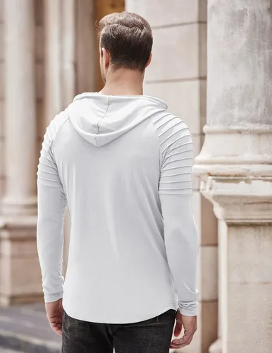 Vista 4 de COOFANDY Sudaderas con capucha atléticas para hombre, ligeras, plisadas, manga raglán