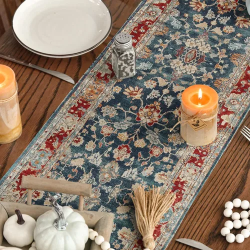 Vista 4 de Artoid Mode Camino de mesa estilo bohemio rojo, decoración mágica rústica de granja para cocina y comedor de otoño para decoración de fiesta