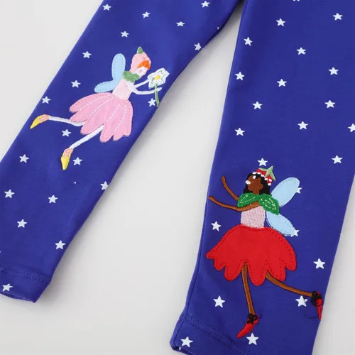 Vista 4 de KISSOURBABY Leggings para niñas pequeñas, pantalones elásticos de moda, pantalones cómodos