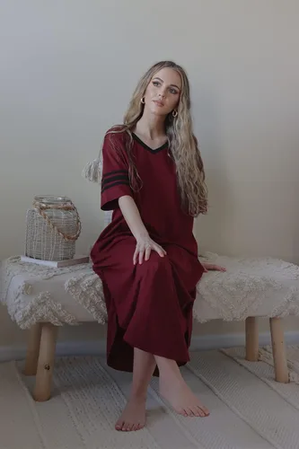Vista 4 de Ekouaer Camisón largo con cuello en V para mujer, ropa de dormir de gran tamaño, vestido de dormir suelto S-4XL