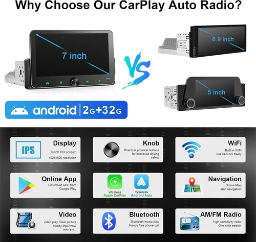 Vista 3 de Car Radio Stereo Wireless Apple Carplay