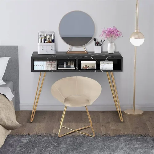 Vista 6 de TOMYEUS Escritorio de PC de lujo mármol escritorio con cajón para dormitorio, mesa de estudio, tocador, tocador, mesa de escritura a la moda con 2