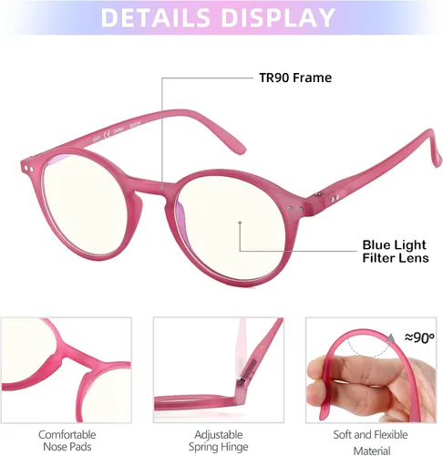 Vista 5 de JOOX Gafas de lectura con bloqueo de luz azul para mujer, lectores redondos antirreflejos con bisagra de resorte