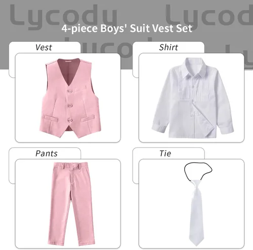 Vista 27 de Conjunto de chaleco para niños, trajes formales, trajes de boda, ropa de vestir
