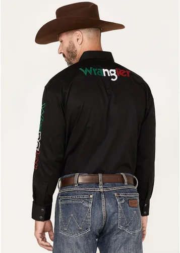 Vista 4 de Wrangler Camisa Western con logotipo de México para hombre Negro L