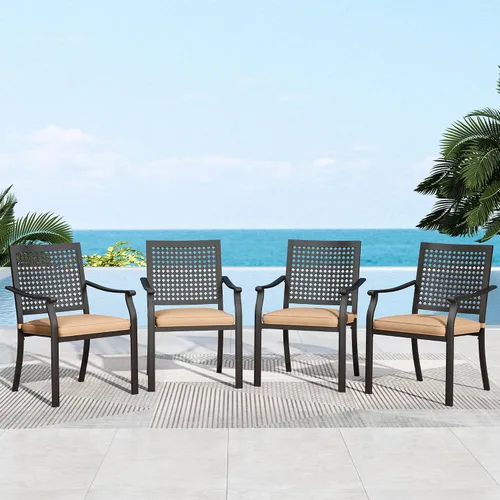 Vista 14 de MFSTUDIO Juego de 4 sillas de comedor apilables para patio, hierro forjado Patrón de red