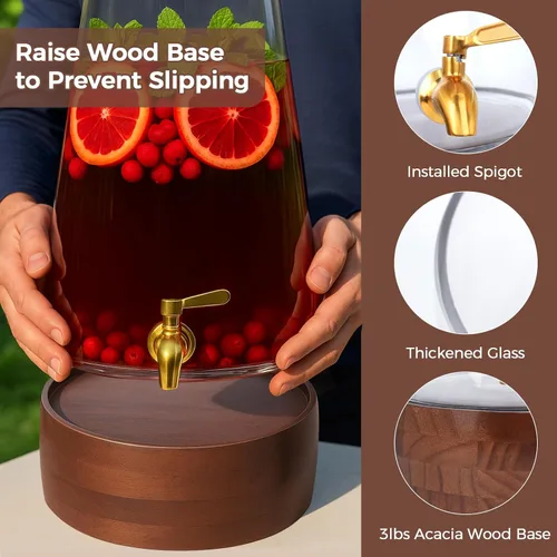 Vista 2 de Dispensador de bebidas de vidrio para fiestas, dispensador grande de bebidas de 1.72 galones con soporte dispensadores de jugo con jarra de espita