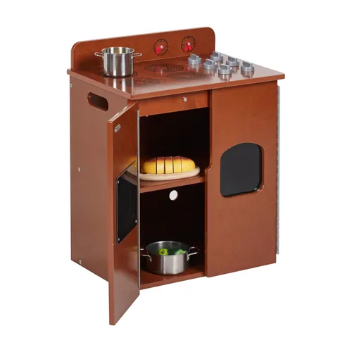 Vista 12 de ECR4Kids Estufa de Cocina de Juguete, Set de Juego de Madera, Nogal Oscuro