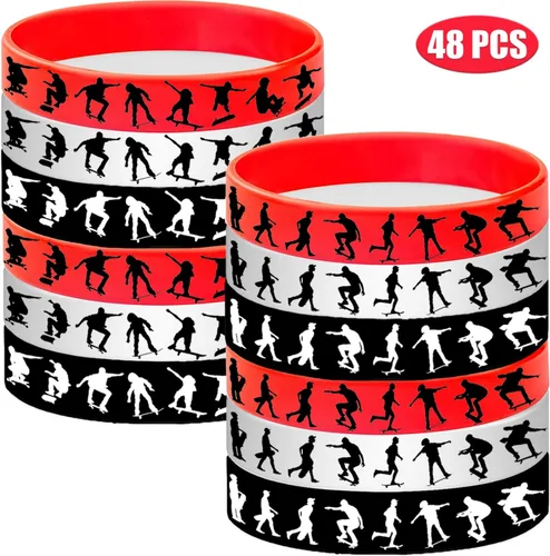 Vista 2 de 48 pulseras de goma para patineta, pulseras deportivas de silicona, suministros para fiestas, decoraciones de fiesta temática de monopatín, regalos