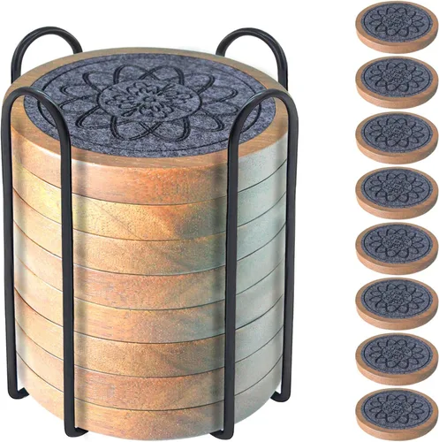 Vista 12 de Posavasos de madera para bebidas, Minacun conjuntos de posavasos absorbentes de 5, posavasos para bebidas para protección de mesa de café