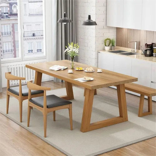 Vista 5 de LAKIQ Moderno juego de mesa de comedor de madera maciza con 4 sillas, mesa de comedor rectangular contemporánea para 4 mesas de conferencias