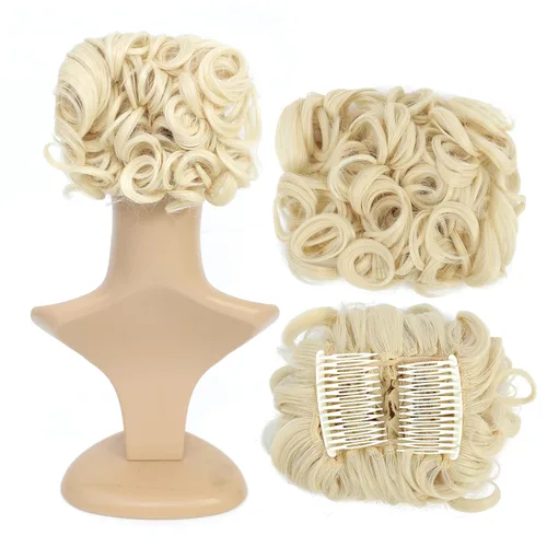 Vista 10 de SWACC Extensión de Moño de Cabello Rizado Corto y Desordenado, Peines de Cabello Fáciles de Estirar, Extensión de Cola de Caballo con Clip, Coletero