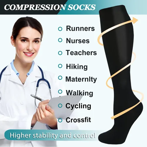 Vista 22 de ACTINPUT 8 pares de calcetines de compresión para mujeres y hombres, medias de compresión de apoyo para médicos, correr, atletismo