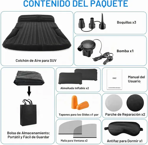 Vista 8 de Colchón de aire SUV grueso de doble cara flocado colchón de coche con bomba Negro