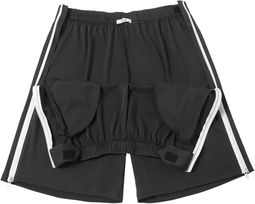 Vista 4 de Deyeek Pantalones cortos de baloncesto para hombre, con cremallera lateral, pantalones cortos de baloncesto para después de la cirugía, pantalones