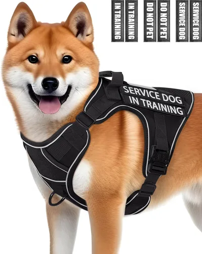Vista 16 de Chaleco de perro de servicio para perros medianos, arnés de perro de servicio en entrenamiento con parches, chaleco ajustable para perros