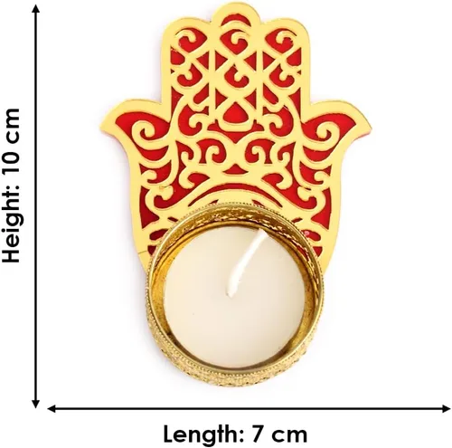 Vista 4 de SATVIK Juego de 2 portavelas de té Hamsa para Diwali tallado a mano para decoración del hogar