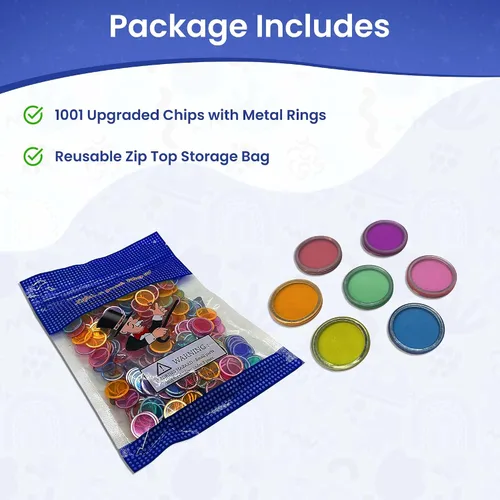 Vista 2 de MR CHIPS Fichas de bingo magnéticas con anillo de metal de 3/4 pulgadas, 1001 piezas mejoradas, varios transparentes, disponibles en 7 colores, una