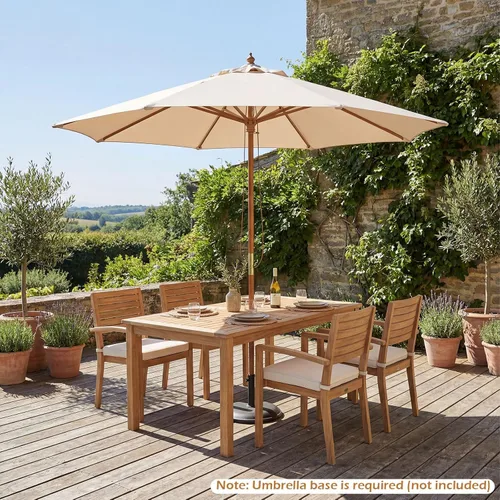 Vista 2 de Tangkula Sombrilla de patio de 9 pies, sombrilla de mercado de mesa al aire libre con 8 varillas de madera, 3 alturas ajustables, sistema de polea