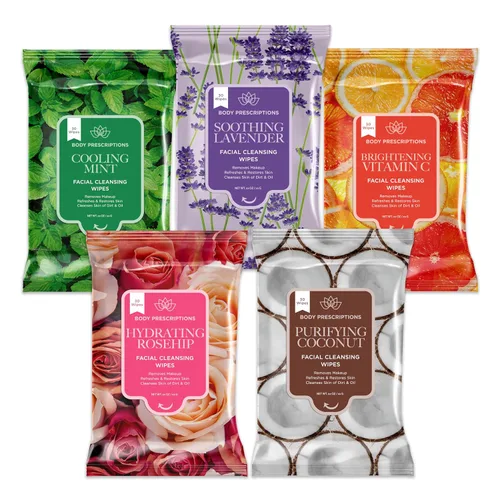 Vista 8 de Toallitas desmaquillantes Body Prescriptions - Paquete grande, Toallitas de limpieza suaves para una fácil remoción de maquillaje, Mandarina