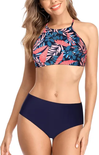 Vista 7 de CharmLeaks - Conjuntos de bikini para mujer, trajes de baño deportivos de dos piezas con cuello alto
