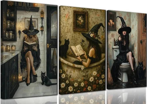 Vista 10 de NBYARTQ Pósteres de Fantasmas de Halloween Arte de Pared Juego de 3 Impresiones de Terror Espeluznante Academia Oscura Fantasma y Gato Negro