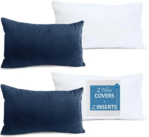 Vista 42 de Nestl Juego de 2 rellenos de almohada con terciopelo suave y sólido, juego de fundas de almohada cuadradas decorativas para sofá, automóvil Azul