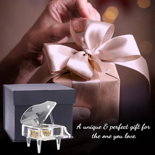 Vista 7 de Caja musical de cristal ELLDOO, caja musical decorativa de relojería con forma de piano, adorno de piano transparente, regalo romántico para niñas