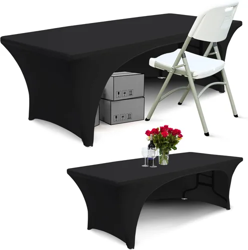 Vista 10 de ABCCANOPY - Mantel elástico de 1,2 m para mesa, ajustado, con parte trasera abierta, lavable, salvamanteles para mesas rectangulares, color negro