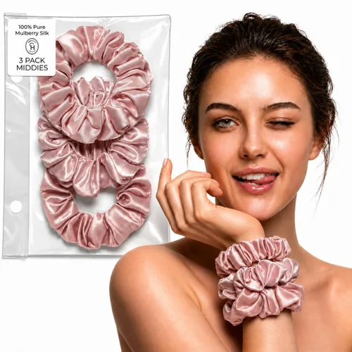 Vista 23 de SUNDAYSILKS™ - Lujosos coleteros de seda de morera para mujeres y niñas Coleteros antideslizantes y sedosos para el cabello natural, rizado, fino