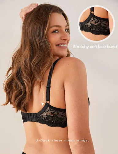 Vista 3 de Deyllo - Brasier de encaje para mujer, con copa con efecto de realce, relleno y varillas