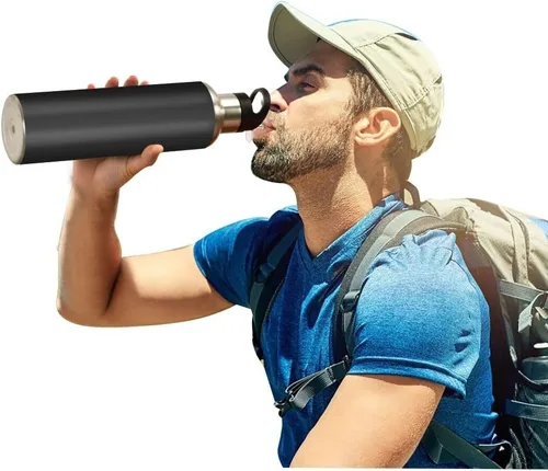 Vista 6 de Flower Horse - Botella de agua de acero inoxidable con aislamiento al vacío, botella de boca estándar con asa ancha