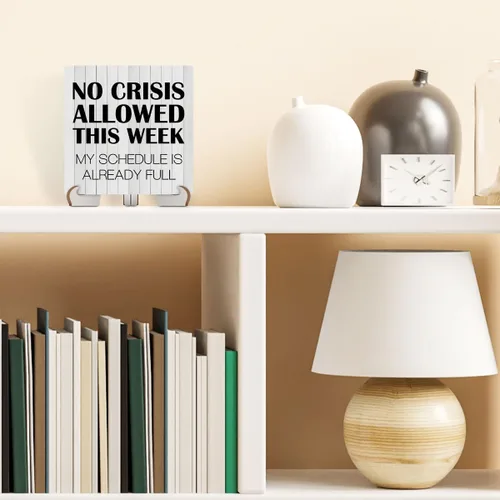 Vista 4 de Jeilink Letrero de madera de humor rústico con texto en inglés "Decir" para decoración de escritorio, letrero divertido para decoración de oficina