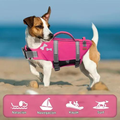 Vista 6 de EMUST Chalecos salvavidas para perros, chaleco flotante para canotaje con 2 Brillante rosa