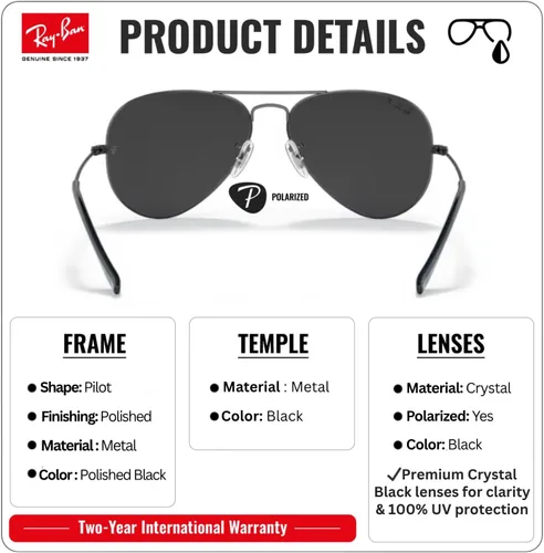 Vista 3 de Ray-Ban RB3025 AVIATOR TOTAL BLACK Sunglasses with Official Eyewear Kit